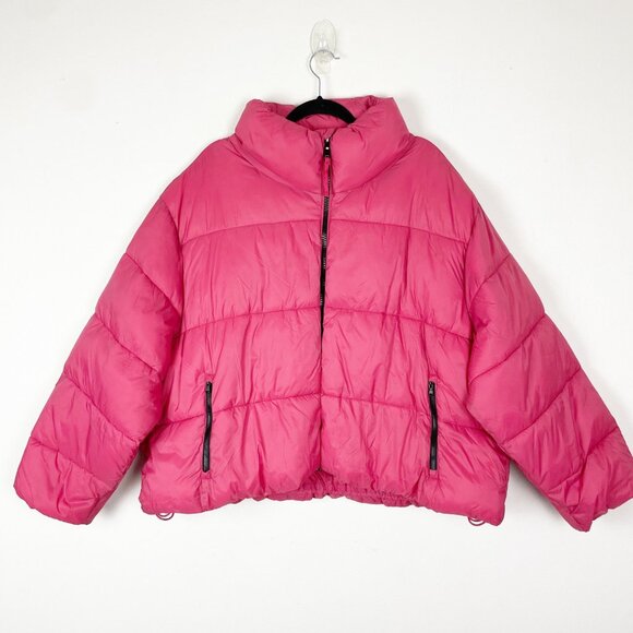 Old Navy Womens XXL Water-Resistant Puffer Jacket Cropped‎ Red Zip Pockets Fall - Picture 2 of 10